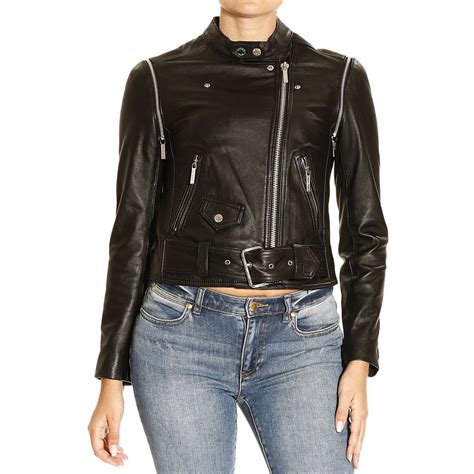 michael kors lederjacke schwarz damen|michael kors collection jacket.